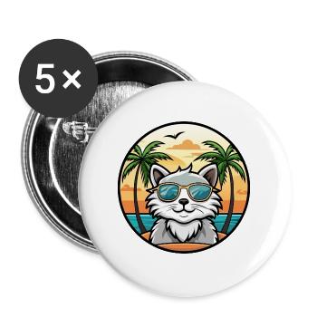 Selkirk Rex Cat Breed Cartoon Lunettes de soleil Beach - Lot de 5 grands badges (56 mm) - blanc - Devant