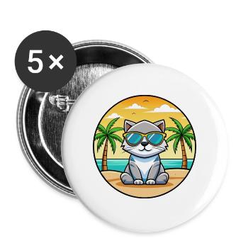 Schottische Falte Katzenrasse Cartoon Sonnenbrille Strand - Buttons groß 56 mm (5er Pack) - Weiß - Vorne