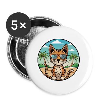 Savannah Katzenrasse Cartoon Sonnenbrille Strand - Buttons groß 56 mm (5er Pack) - Weiß - Vorne