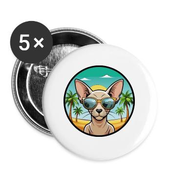 Peterbald Katzenrasse Cartoon Sonnenbrille Strand - Buttons groß 56 mm (5er Pack) - Weiß - Vorne