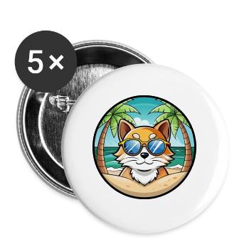 Ragdoll Katzenrasse Cartoon Sonnenbrille Strand - Buttons groß 56 mm (5er Pack) - Weiß - Vorne