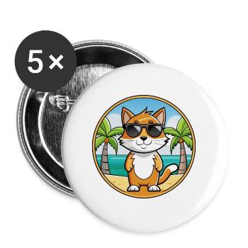 Manx Katzenrasse Cartoon Sonnenbrille Strand - Buttons groß 56 mm (5er Pack) - Weiß - Vorne