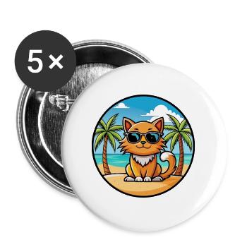 Ingwer Langhaar Katze Rasse Cartoon Sonnenbrille Strand - Buttons groß 56 mm (5er Pack) - Weiß - Vorne