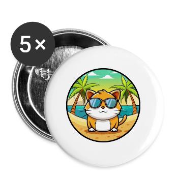 Hosico Katzenrasse Cartoon Sonnenbrille Strand - Buttons groß 56 mm (5er Pack) - Weiß - Vorne