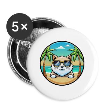 Himalaya-Katzenrasse Cartoon-Sonnenbrille Strand - Buttons groß 56 mm (5er Pack) - Weiß - Vorne