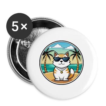 Japanese Bobtail Cat Breed Cartoon Sunglass Beach - Buttons large 2.2''/56 mm (5-pack) - white - Front
