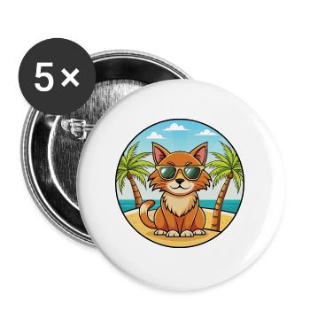 Havanna Braune Katzenrasse Cartoon Sonnenbrille Strand - Buttons groß 56 mm (5er Pack) - Weiß - Vorne