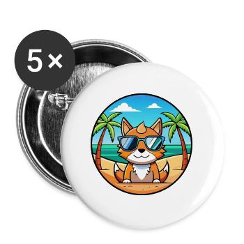 Deutsche Rex Katzenrasse Cartoon Sonnenbrille Strand - Buttons groß 56 mm (5er Pack) - Weiß - Vorne