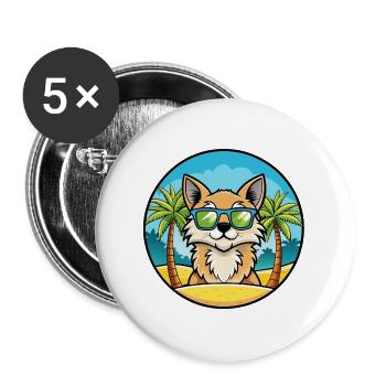 Lunettes de soleil de dessin animé de race de chat à poil long allemand plage - Lot de 5 grands badges (56 mm) - blanc - Devant