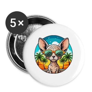 Devon Rex Katzenrasse Cartoon Sonnenbrille Strand - Buttons groß 56 mm (5er Pack) - Weiß - Vorne