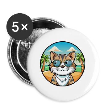 Lunettes de soleil de dessin animé de race de chat calicot dilué plage - Lot de 5 grands badges (56 mm) - blanc - Devant