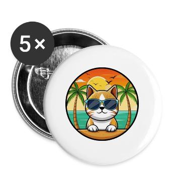 Burmesische Katzenrasse Cartoon Sonnenbrille Strand - Buttons groß 56 mm (5er Pack) - Weiß - Vorne