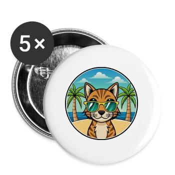 Bengalische Katzenrasse Cartoon Sonnenbrille Strand - Buttons groß 56 mm (5er Pack) - Weiß - Vorne
