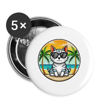Amerikanische Kurzhaarkatze Rasse Cartoon Sonnenbrille - Buttons groß 56 mm (5er Pack) - Weiß - Vorne