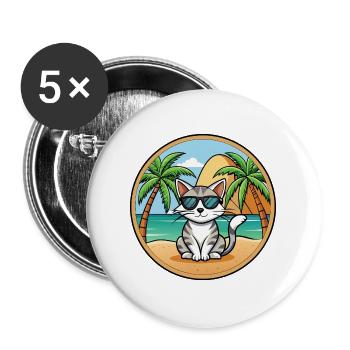 Aegean Cat Breed Cartoon Sunglasses Beach - Buttons large 2.2''/56 mm (5-pack) - white - Front