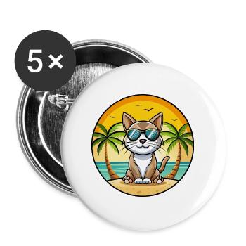 American Bobtail Cat Breed Cartoon Sunglass Beach - Lot de 5 grands badges (56 mm) - blanc - Devant
