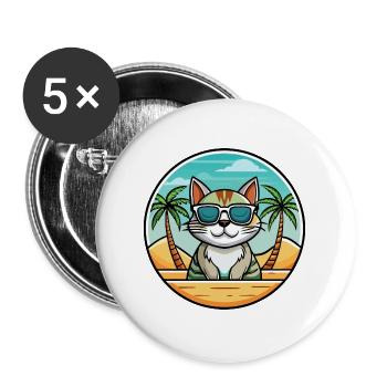 American Wirehair Cat Breed Cartoon Sunglass Beach - Buttons large 2.2''/56 mm (5-pack) - white - Front