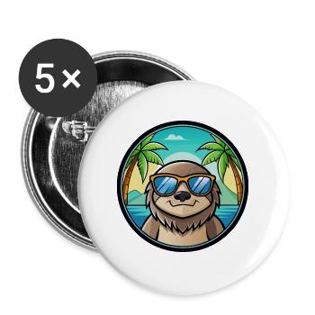 Faultier Lustige Cartoon Sommer Strand Sonnenbrille Cool - Buttons groß 56 mm (5er Pack) - Weiß - Vorne