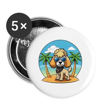 Pudel Hund Lustige Cartoon Sommer Strand Sonnenbrille - Buttons groß 56 mm (5er Pack) - Weiß - Vorne