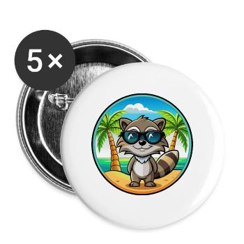 Waschbär Lustig Cartoon Sommer Strand Sonnenbrille Cool - Buttons groß 56 mm (5er Pack) - Weiß - Vorne