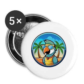 Papagei Lustige Cartoon Sommer Strand Sonnenbrille Cool - Buttons groß 56 mm (5er Pack) - Weiß - Vorne
