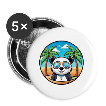 Panda Lustige Cartoon Sommer Strand Sonnenbrille Cool - Buttons groß 56 mm (5er Pack) - Weiß - Vorne