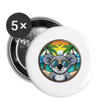 Koala Lustige Cartoon Sommer Strand Sonnenbrille Cool - Buttons groß 56 mm (5er Pack) - Weiß - Vorne