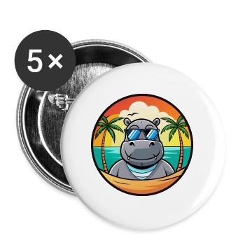 Nilpferd Lustige Cartoon Sommer Strand Sonnenbrille Cool - Buttons groß 56 mm (5er Pack) - Weiß - Vorne