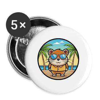 Hamster Lustig Cartoon Sommer Strand Sonnenbrille Cool - Buttons groß 56 mm (5er Pack) - Weiß - Vorne