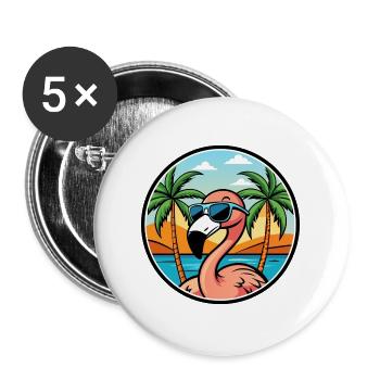Flamingo Lustige Cartoon Sommer Strand Sonnenbrille - Buttons groß 56 mm (5er Pack) - Weiß - Vorne