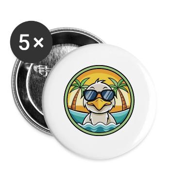 Ente Lustige Cartoon Sommer Strand Sonnenbrille Aufkleber - Buttons groß 56 mm (5er Pack) - Weiß - Vorne