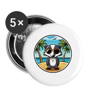 Dachs Lustige Cartoon Sommer Strand Sonnenbrille Cool - Buttons groß 56 mm (5er Pack) - Weiß - Vorne