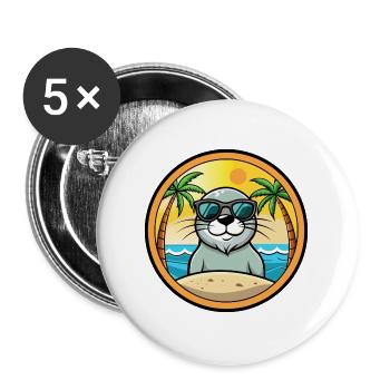 Siegel Lustige Cartoon Sommer Strand Sonnenbrille Aufkleber - Buttons groß 56 mm (5er Pack) - Weiß - Vorne