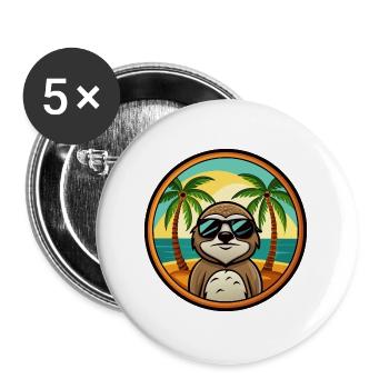 Faultier Lustige Cartoon Sommer Strand Sonnenbrille Cool - Buttons groß 56 mm (5er Pack) - Weiß - Vorne