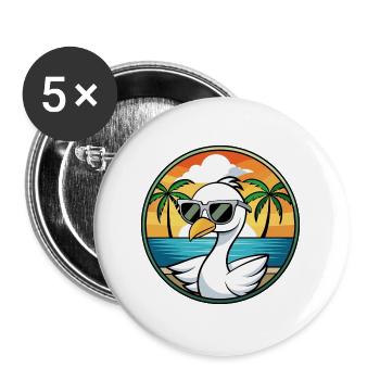 Schwan Lustige Cartoon Sommer Strand Sonnenbrille Aufkleber - Buttons groß 56 mm (5er Pack) - Weiß - Vorne
