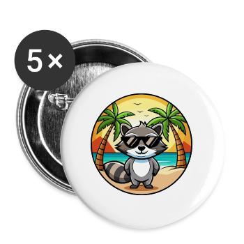Waschbär Lustig Cartoon Sommer Strand Sonnenbrille Cool - Buttons groß 56 mm (5er Pack) - Weiß - Vorne