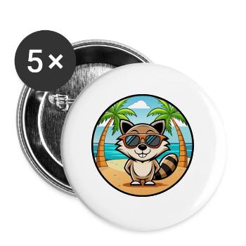 Waschbär Lustig Cartoon Sommer Strand Sonnenbrille Cool - Buttons groß 56 mm (5er Pack) - Weiß - Vorne