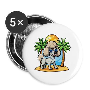 Pudel Hund Lustige Cartoon Sommer Strand Sonnenbrille - Buttons groß 56 mm (5er Pack) - Weiß - Vorne