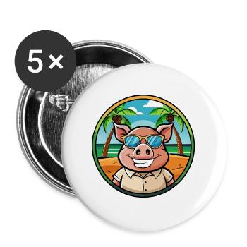 Schwein lustige Cartoon Sommer Strand Sonnenbrille Aufkleber - Buttons groß 56 mm (5er Pack) - Weiß - Vorne