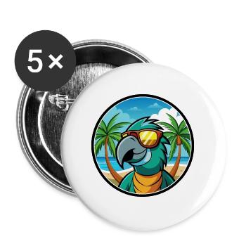 Papagei Lustige Cartoon Sommer Strand Sonnenbrille Cool - Buttons groß 56 mm (5er Pack) - Weiß - Vorne