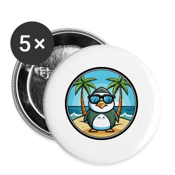 Pinguin Lustige Cartoon Sommer Strand Sonnenbrille Cool - Buttons groß 56 mm (5er Pack) - Weiß - Vorne