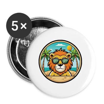 Lion Funny Cartoon Summer Beach Sunglasses Sticker - Buttons large 2.2''/56 mm (5-pack) - white - Front