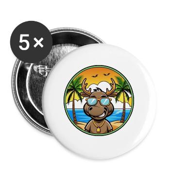 Elch Lustige Cartoon Sommer Strand Sonnenbrille Cool - Buttons groß 56 mm (5er Pack) - Weiß - Vorne