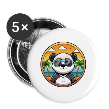 Panda Lustige Cartoon Sommer Strand Sonnenbrille Cool - Buttons groß 56 mm (5er Pack) - Weiß - Vorne