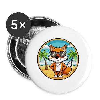 Fuchs Lustige Cartoon Sommer Strand Sonnenbrille Aufkleber - Buttons groß 56 mm (5er Pack) - Weiß - Vorne