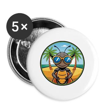 Ameise lustige Cartoon Sommer Strand Sonnenbrille Aufkleber - Buttons groß 56 mm (5er Pack) - Weiß - Vorne