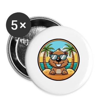 Biber Lustige Cartoon Sommer Strand Sonnenbrille Cool - Buttons groß 56 mm (5er Pack) - Weiß - Vorne