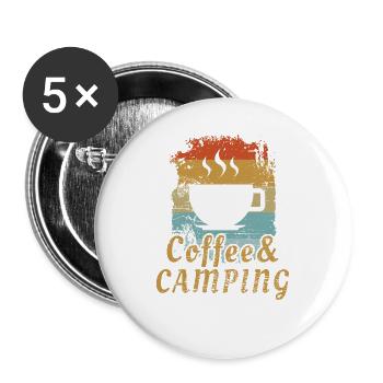 Camping und Kaffee - Buttons groß 56 mm (5er Pack) - Weiß - Vorne