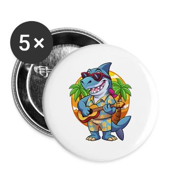 Lustige Hai Sommer Strand Sonnenbrille Hawaiianisch - Buttons groß 56 mm (5er Pack) - Weiß - Vorne