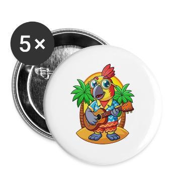 Lustige Papagei Sommer Strand Sonnenbrille Hawaiianisch - Buttons groß 56 mm (5er Pack) - Weiß - Vorne